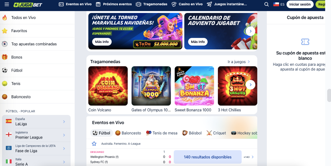 Interfaz de Jugabet Casino