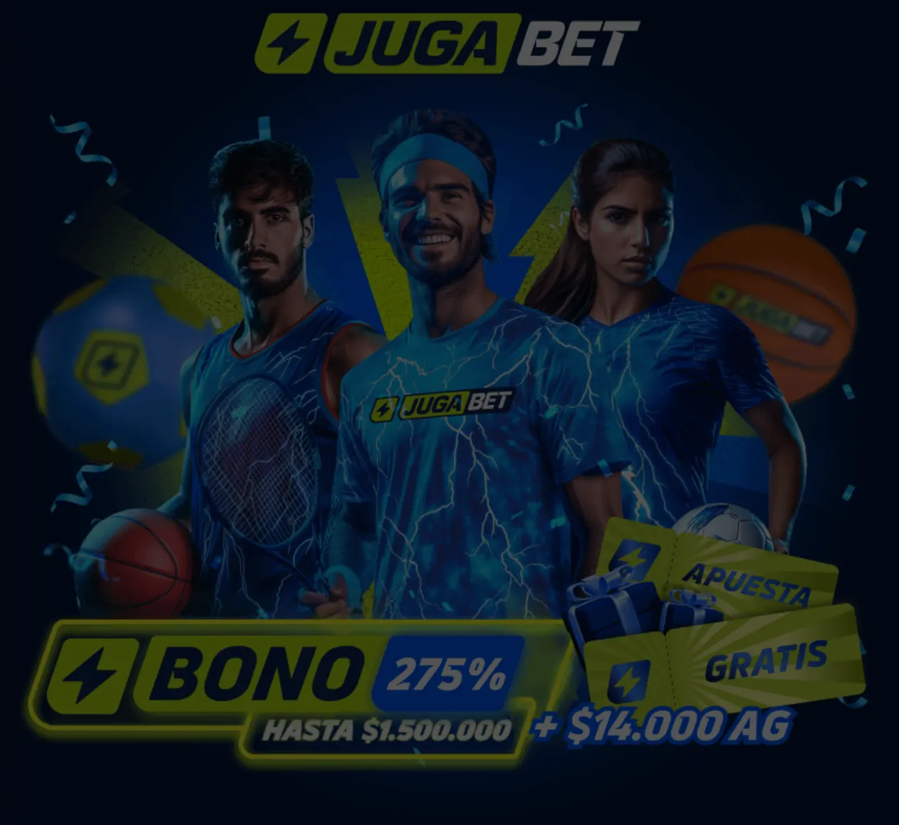 Jugadores con camisetas JugaBet y balones: casino online y apuestas deportivas en Chile